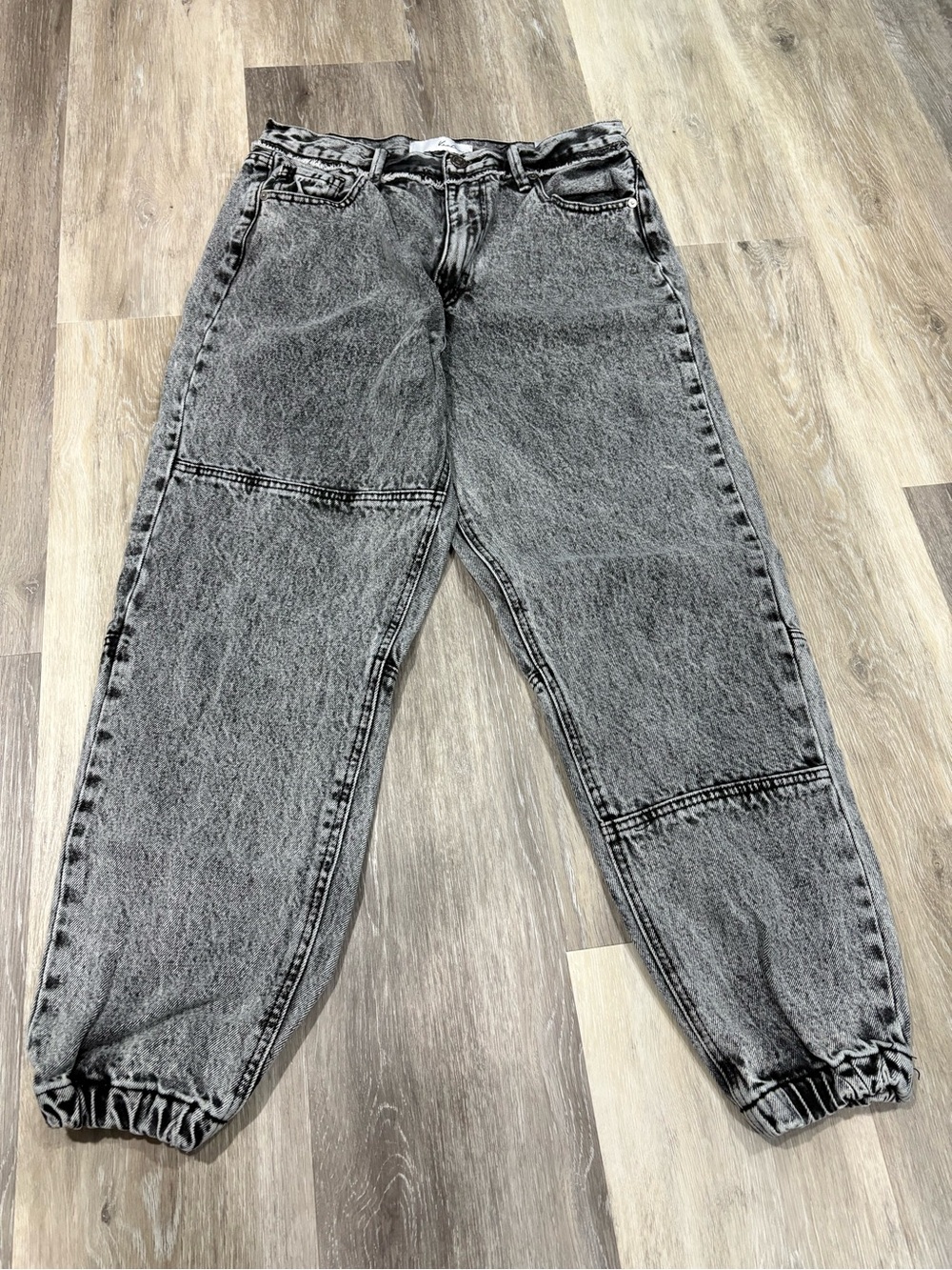KanCan Black Gray Washed High-Rise Jeans with Elastic Ankles